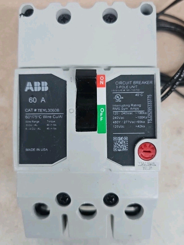 GE TEYL3060B Bolt-On Circuit Breaker 60A w/ 24vdc shunt trip NTO SEE PICS