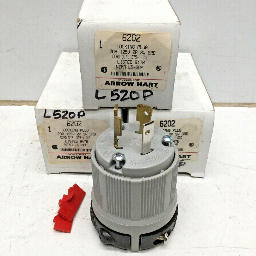 ARROW HART 6202 LOCKING ELECTRICAL PLUG 20A 125V 2P 3W GRD L5-20P (3 PACK)