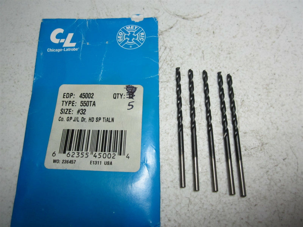 Chicago - Latrobe (45002) #32 135° 2-3/4" OAL RH Cobalt Jobber Drill - Qty 5