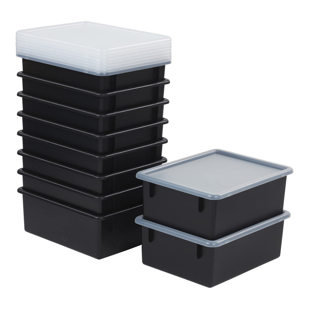 10-Pack ECR4Kids Letter Size Tray with Lid, Storage Containers, Black
