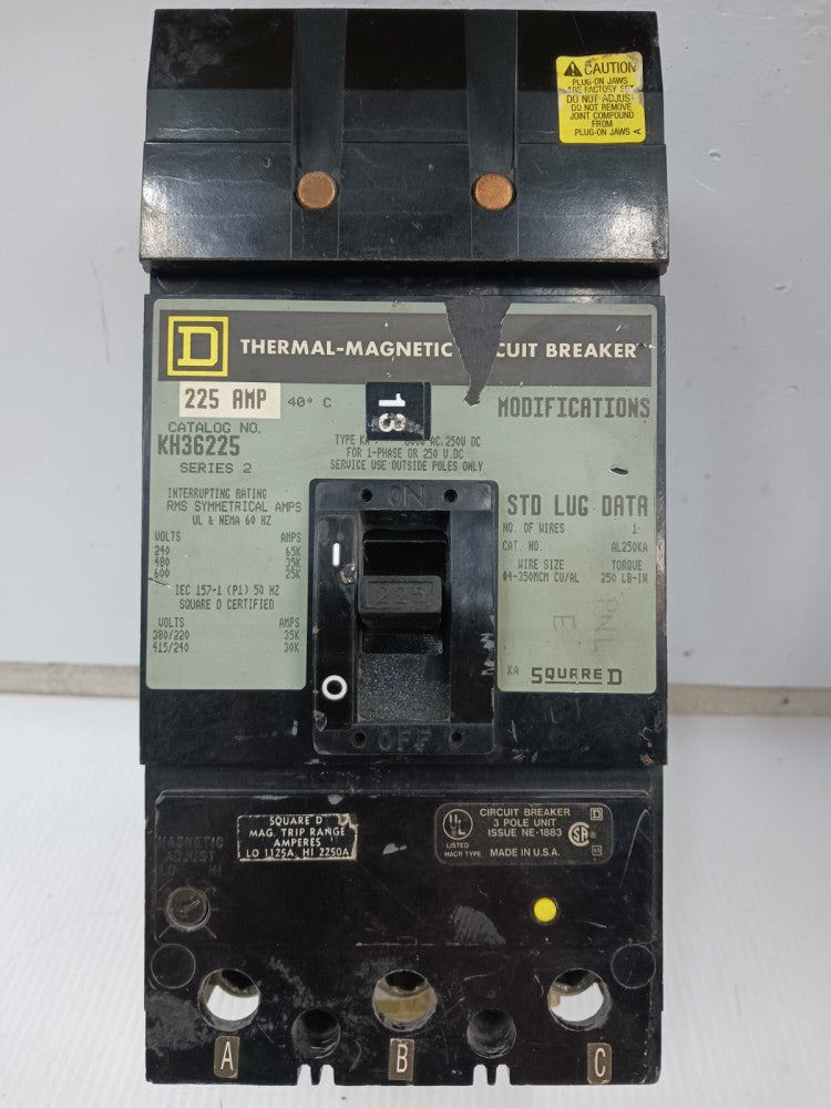 Square D 225 Amp I-Line Thermal-Magnetic Circuit Breaker 3P 600V KH36225 (Flaw)