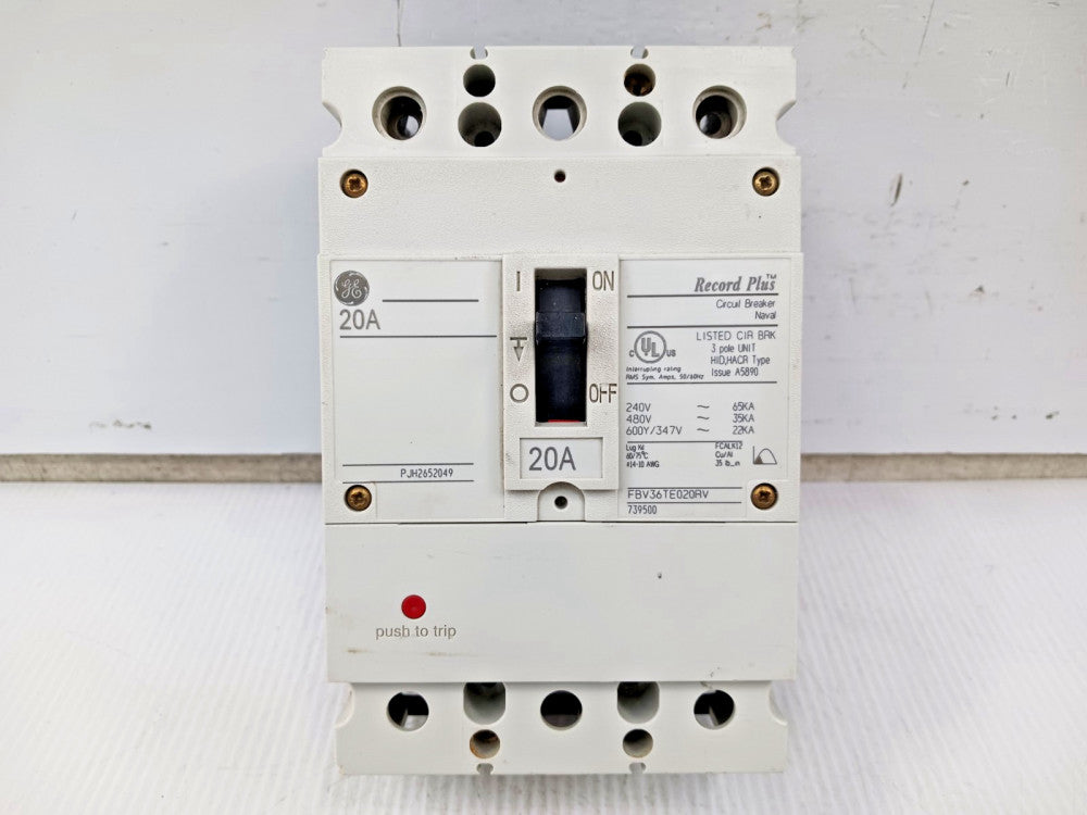 GE Record Plus 20 Amp Circuit Breaker 3 Pole 600Y/347 VAC 35kA FBV36TE020RV