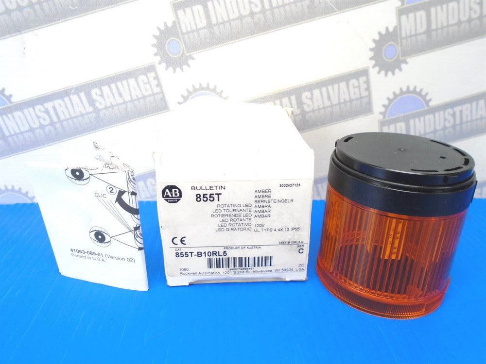 ALLEN-BRADLEY - 855T-B10RL5 - 120V - 70mm LED STACK LIGHT ROTATING AMBER- (NEW)