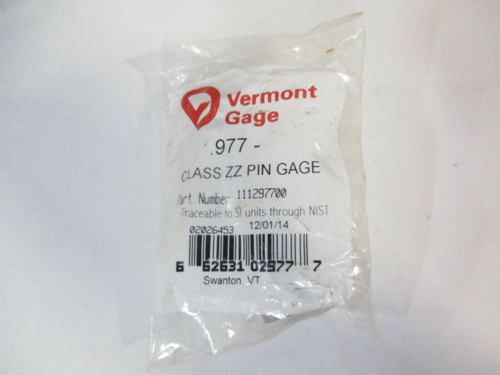 Vermont Gage (111297700) 0.977" Diam Class ZZ Minus Plug & Pin Gage