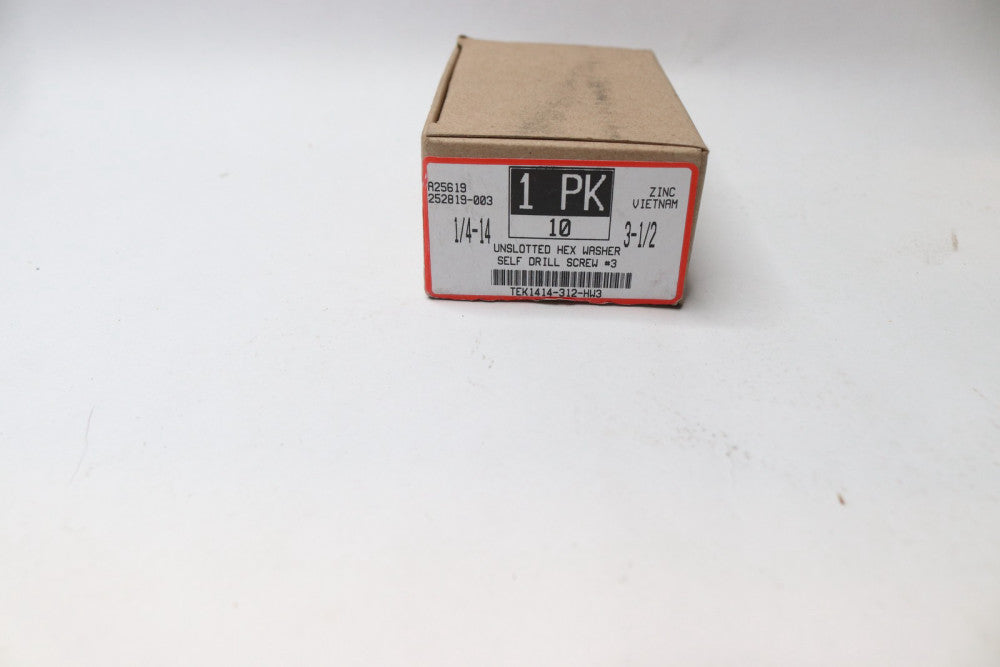 (10-Pk) Unslotted Hex Washer Self Drill Screw #3 1/4"-14 x 3-1/2"