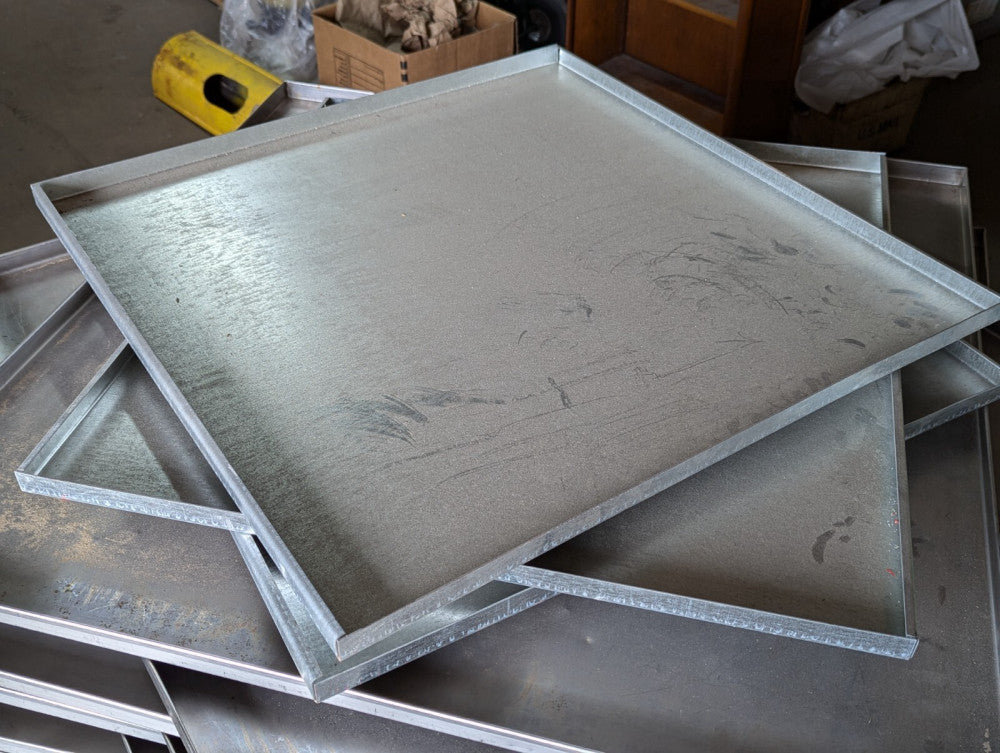 Lot of 3 Galvanized Steel Drain / Drip Pans, 27.5" x 27.25", No Hole, Many Uses