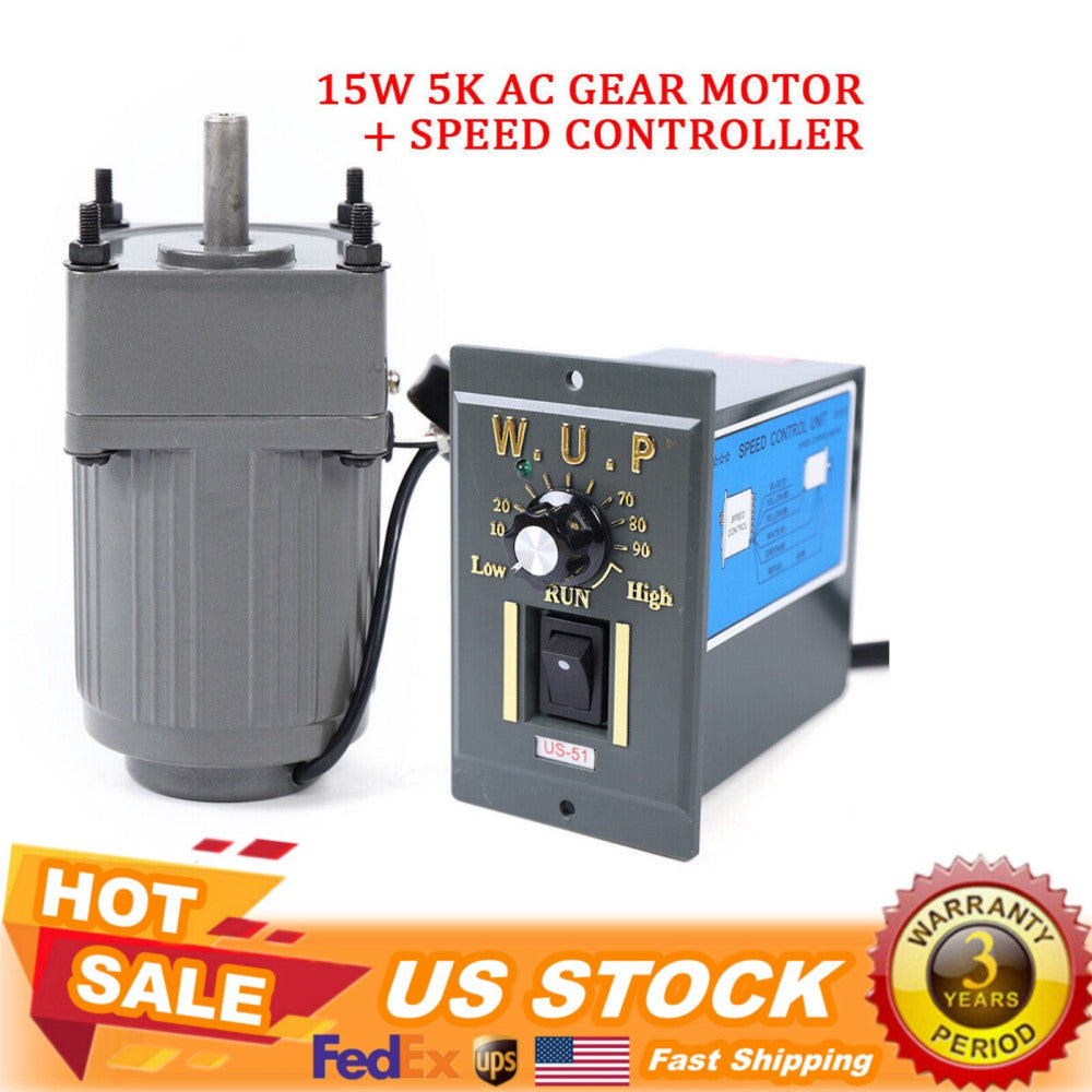 110V 15W AC Gear Motor Electric Motor Variable Speed Controller 1:5 270RPM New