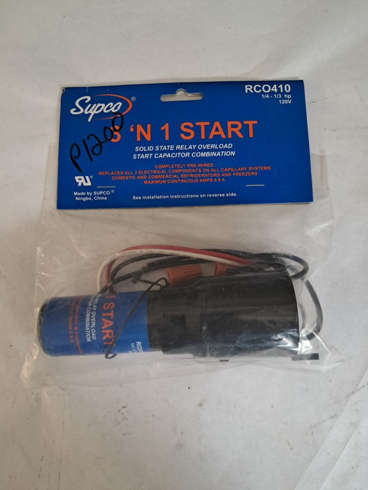 Supco RCO410 3 N' 1 Relay, Overload and Start Capacitor, 1/4 to 1/3 HP, 125 VAC