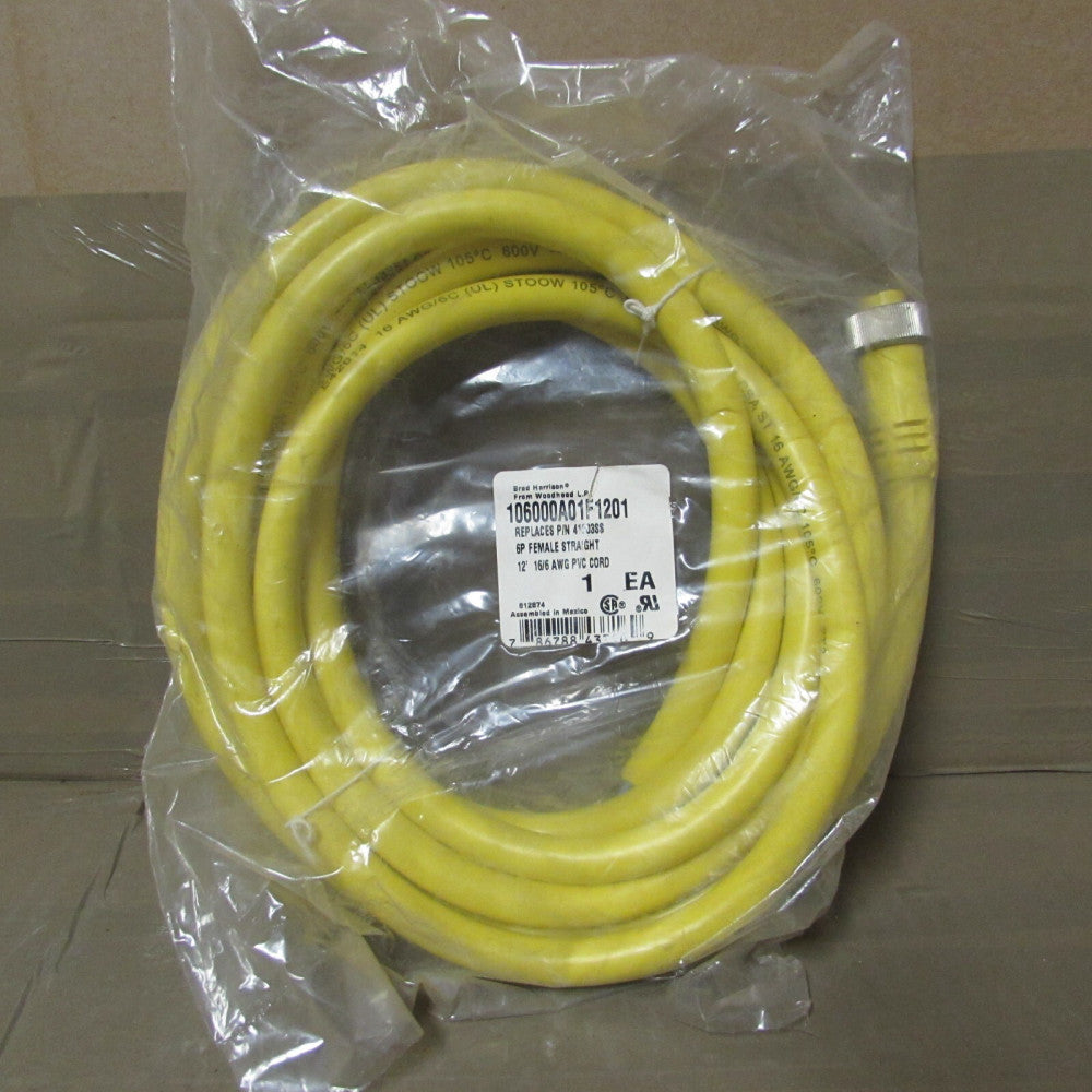 BRAD HARRISON, 106000A01F1201, 6P FEMALE, 12' 16/6 AWG PVC CORD,NEW! MAKE OFFER!
