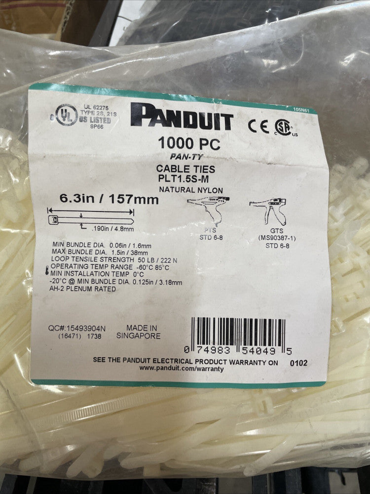 Bag of 1000 Panduit PLT1.5S-M Nylon Cable Tie 157mm x 6.3 IN