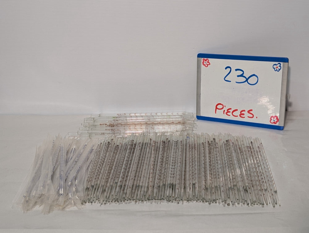 Huge Lot of 230 Pipets, Varying Part No. and Manufacturers, Kimble, Corex, Pyrex