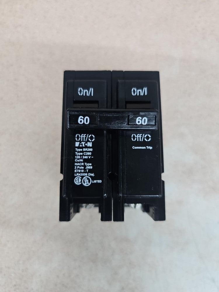 New Take Out Eaton BR260 Circuit Breaker, 60A, 2P, 120/240 V