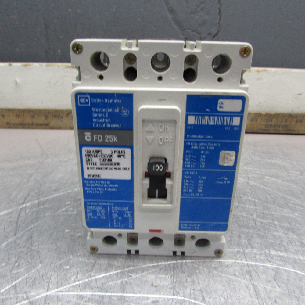 Eaton /Cutler Hammer FD3100 ,CIRCUIT BREAKER ,3P/100A/ 600V/ 25kW , MAKE OFFER!