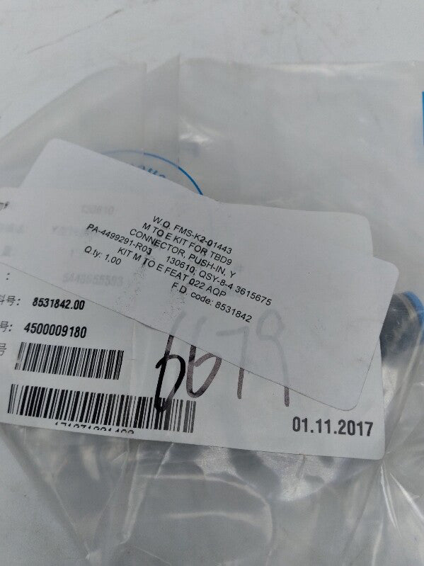 NEW Festo QSY-8-4 Push-In Y-Fitting Connector