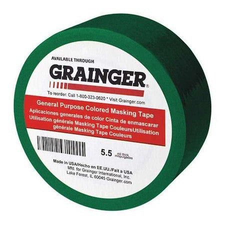 Zoro Select Tc602-Dark Green Masking Tape, 1 In W X 60 Yd L, 5.5 Mil Thick,