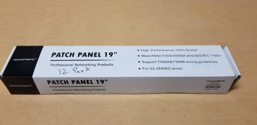 Monoprice 19" 12 Port Patch Panel MP-C6U8BBH12 7252