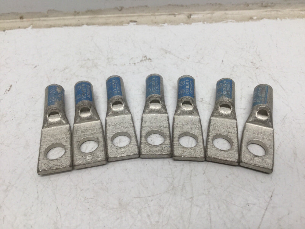 BURNDY YA-L 6 STR CU Blue Die 374, One Hole Barrel Crimp Lug (Lot of 7)