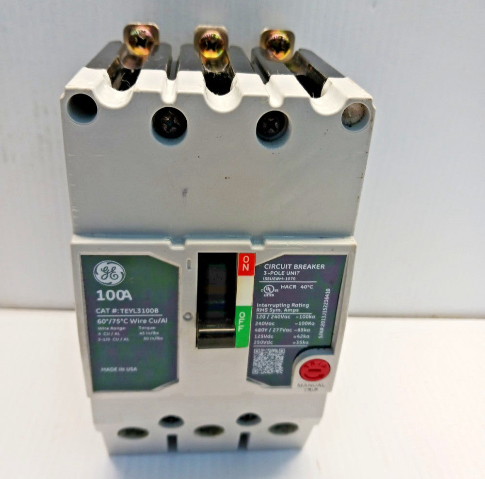 GE TEYL3100B 100 Amp Bolt-on Circuit Breaker 480Y/277 Vac 65Ka 240 Vac 100Ka
