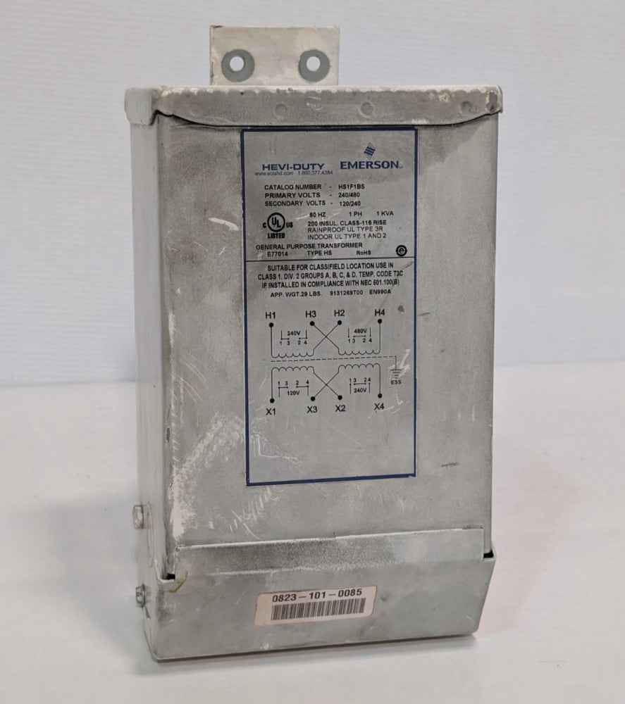 Emerson HS1F1BS Hevi-Duty Industrial Transformer 240/480 to 120/240 VAC, 1 Phase