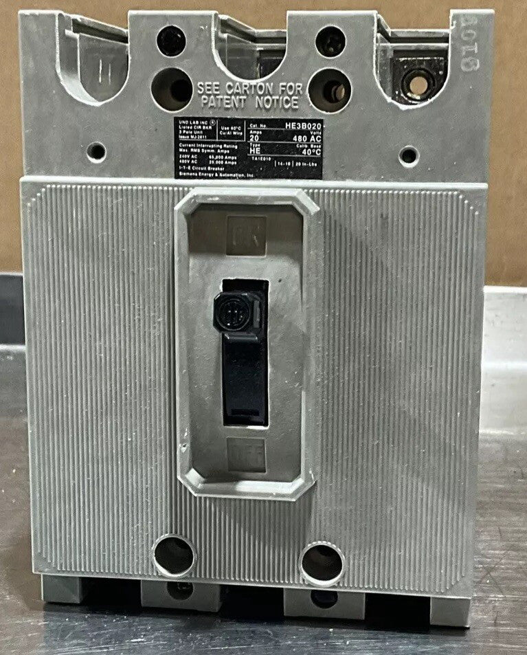 SIEMENS 20 AMP CIRCUIT BREAKER 240/480/600 VAC 3 POLE HE3-B020 Nos Surplus