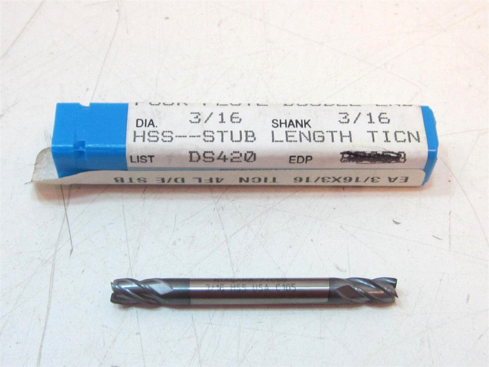 Niagara (88804) 1/8" x 3/16" x 2" x 3/16" OAL 4-Flute HSS TiCN Double End Mill