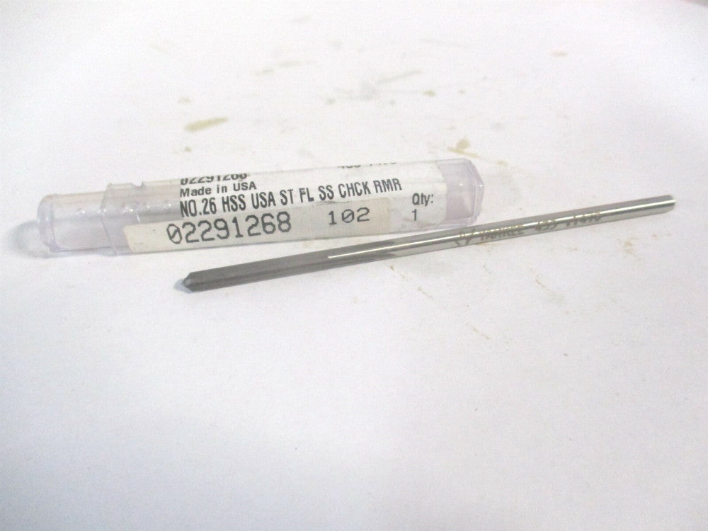 (433-0.1470) #26 x 1" x 4" OAL Straight Shank HSS 4-Flute Chucking Reamer