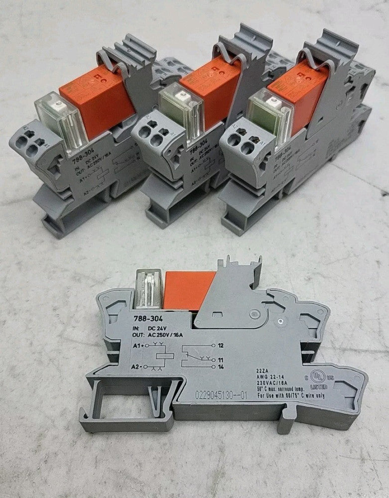 4 Pack Wago 788-304 Relay Module 24V DC W/ Schrack Relay RT314024 & Wago 788-120