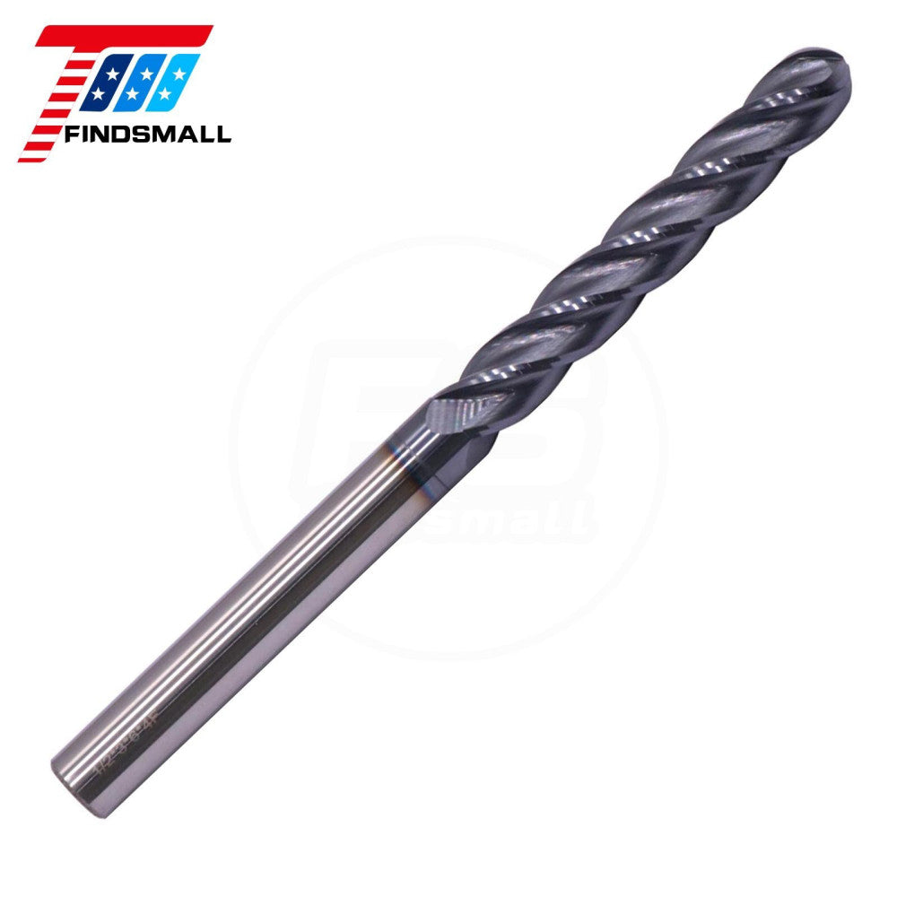 4 Flute Ball Nose Solid Carbide 1/2" x 3" x 6" Long End Mill - AlTiN Coated