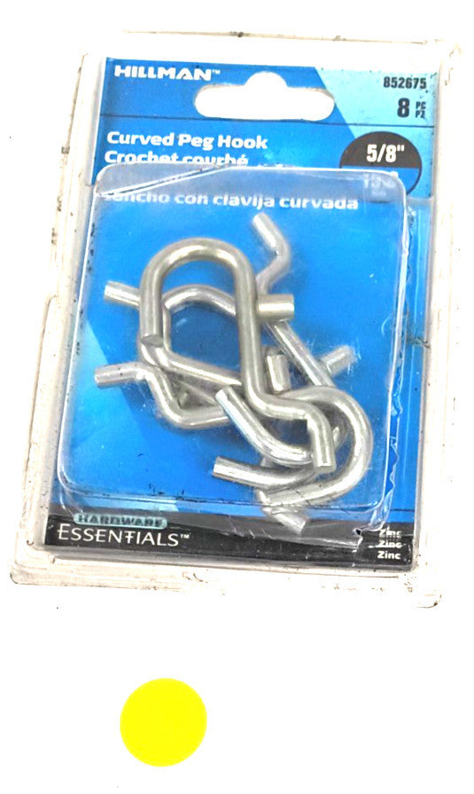 HILLMAN CURVED PEG HOOK MODEL 852675 8PC/ 4 PACKS FOR 1/4 BOARDM( LOT OF 4 PK)