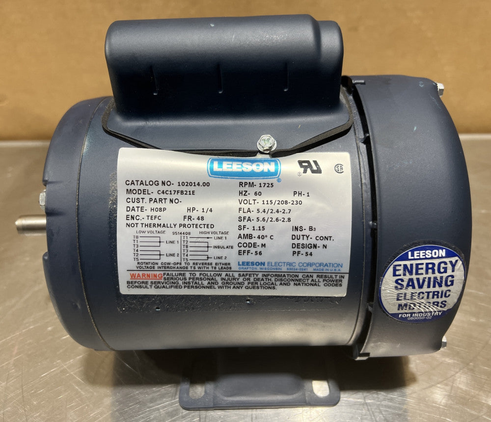 Leeson Electric 102014.00, 1/4 HP, 1725 RPM, 48 FR, TEFC, 115/208-230 Vac, 1 PH