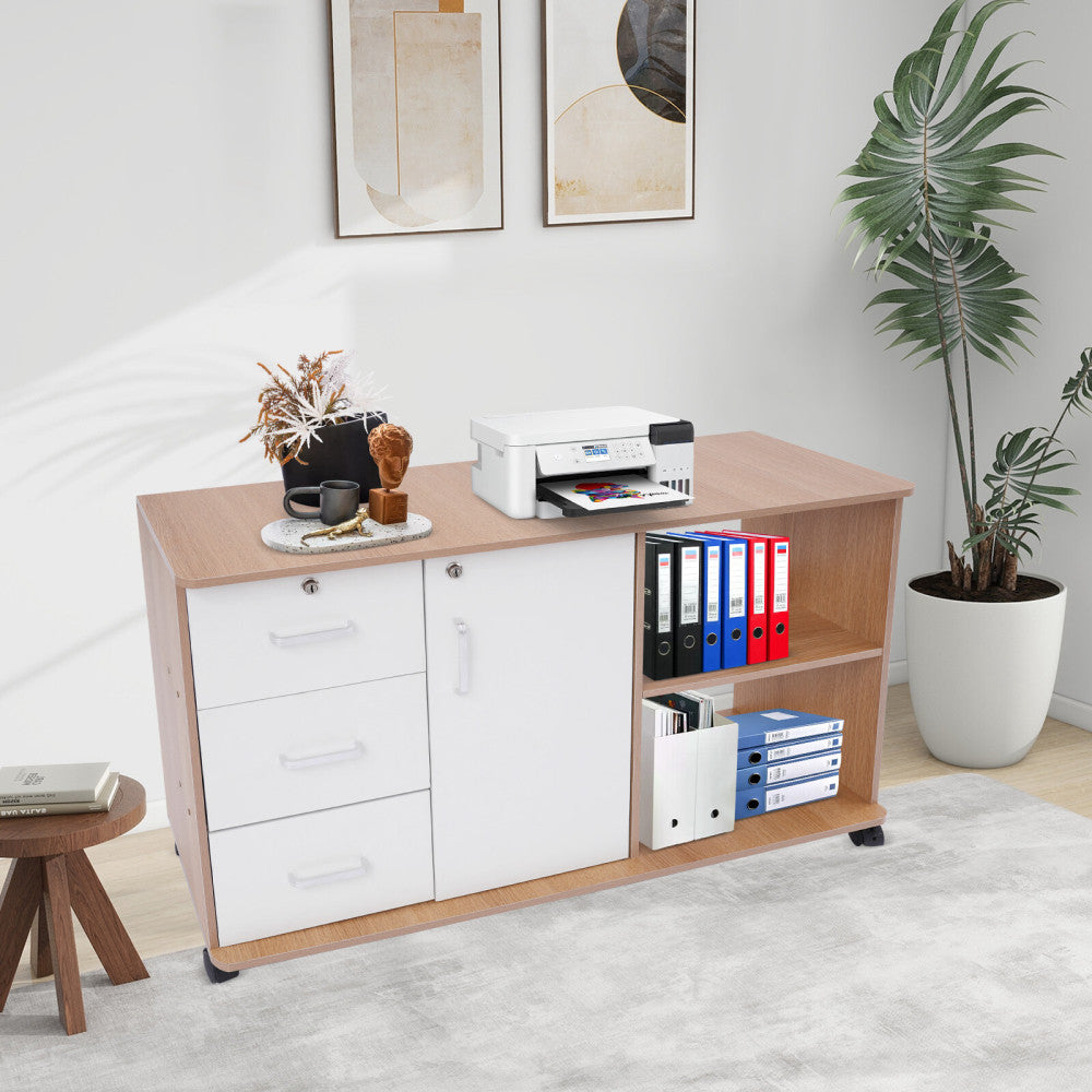 3 Drawers 2 Compartments Mobile File Cabinet Locking File Cabinet MDF 1 Cabinet