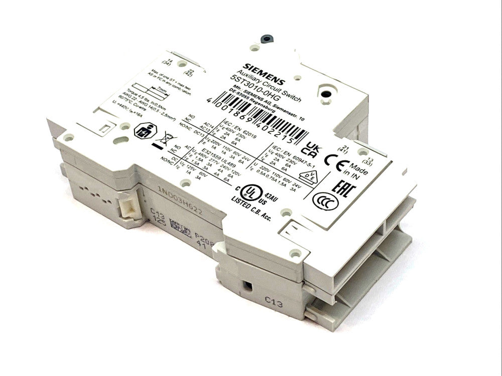 Siemens 5SJ4113‑7HG41 Miniature Circuit Breaker w/ Auxiliary Switch 5ST3010‑0HG