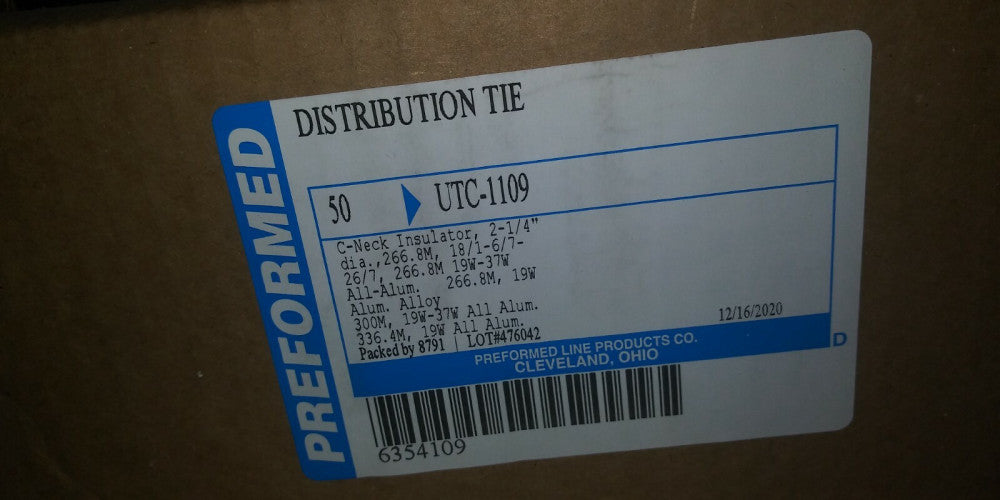 (1 BOX OF 50) Preformed Distribution Tie, Aluminum, 0.589 to 0.665 in. Dia.