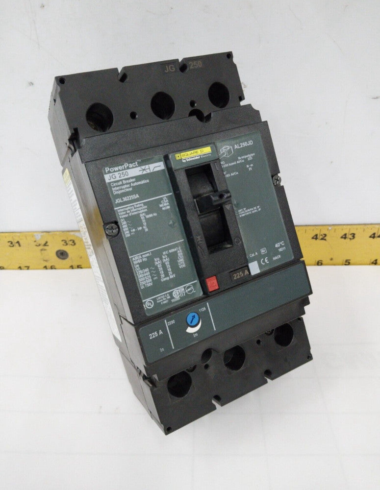 SQUARE D POWERPACT 225 AMP CIRCUIT BREAKER 600 VAC / 250 VDC 3 POLE JGL36225SA