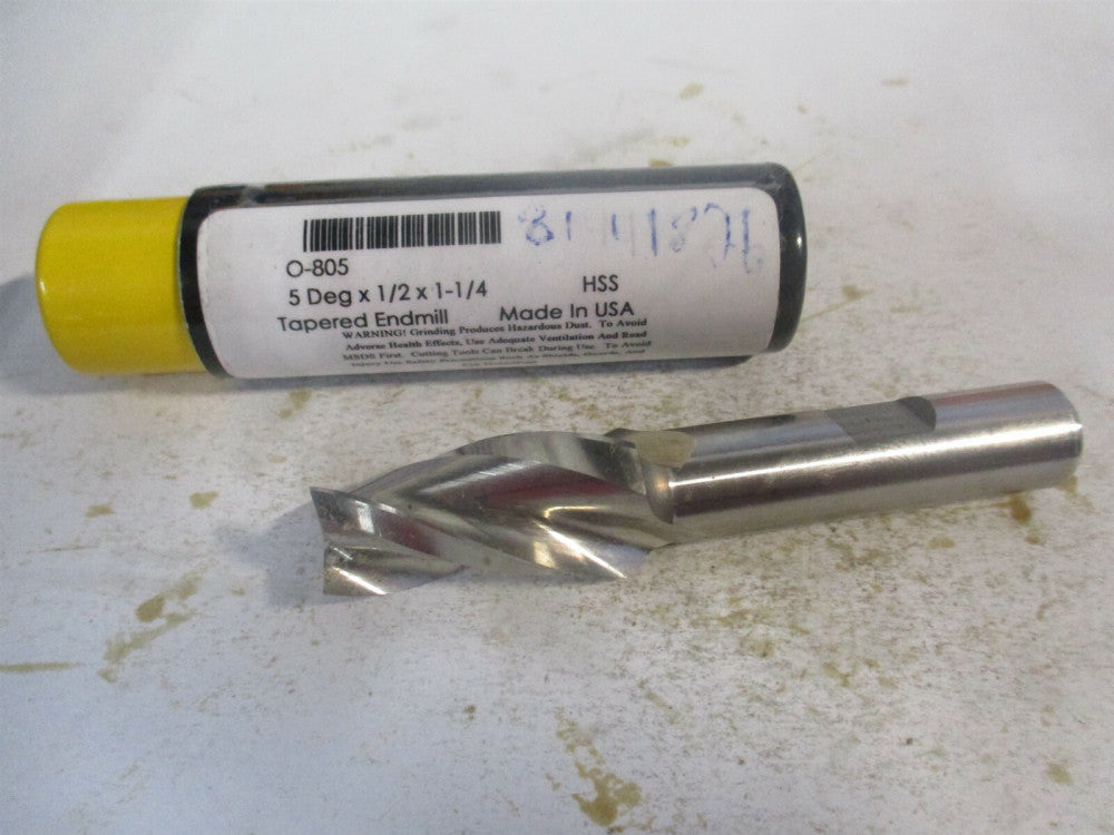 (O-805) 1/2" x 1-1/4" x 1/2" x 3-1/8" OAL HSS 3Fl Tapered Square End Mill