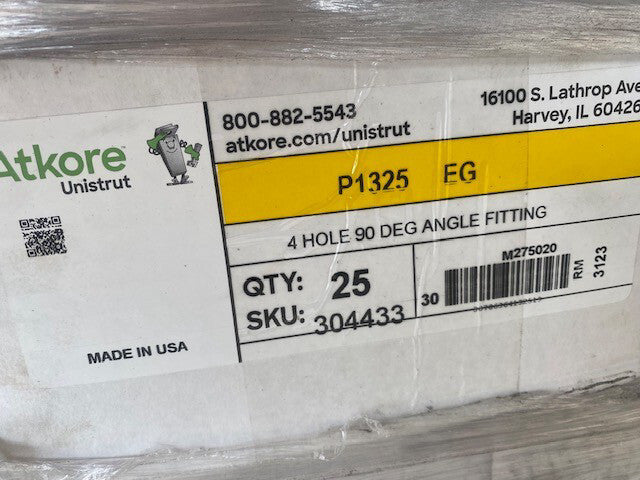 (25 PACK) Atkore Unistrut 4-hole 90° Angle Fitting P/N P1325 EG