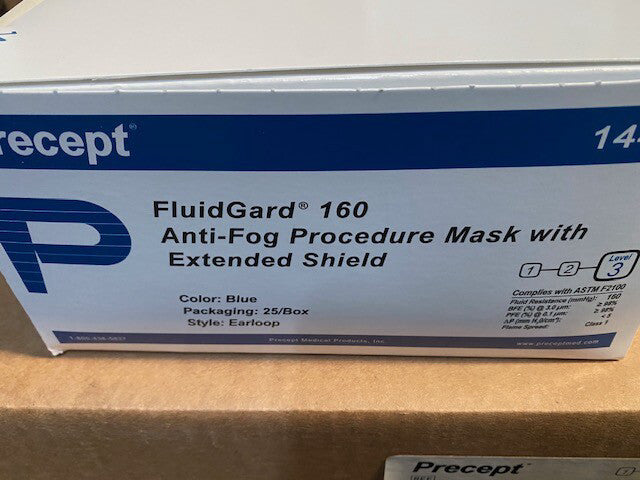 (25) 14410 MASK FACE PROCEDURE BLUE HIGH FLUID RESISTANT W/ EXTENDED SHIELD