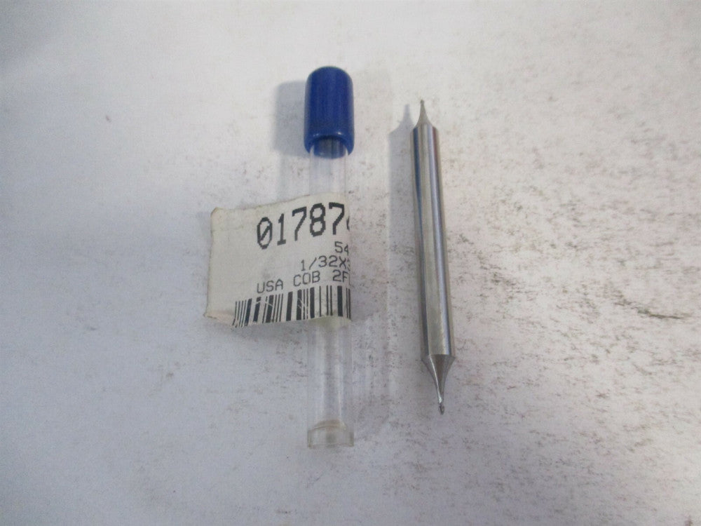 (543-0031) 1/32" x 3/64" x 3/16" x 2" OAL 2 Flute Cobalt RH Ball End Mill