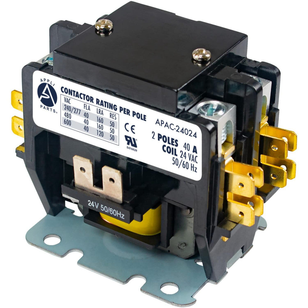 Appli Parts APAC-24024 Heavy Duty 2 Poles Contactor 40 Amp 24 Volts Coil Repl...