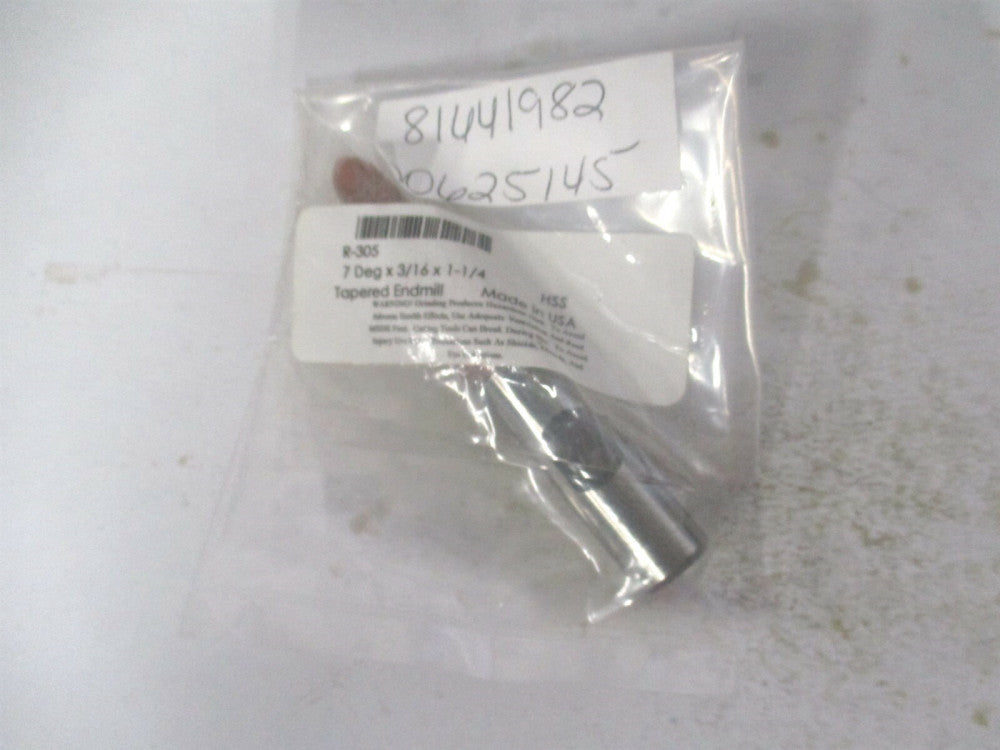 (R-305) 3/16" x 1-1/4" x 1/2" x 3-1/8" OAL HSS 3-Flute Tapered Square End Mill