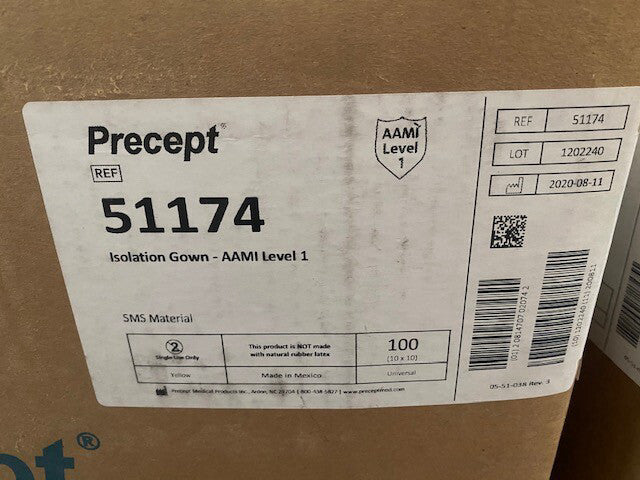 (Case of 100) Precept 51174 Isolation Gown AAMI Level 1