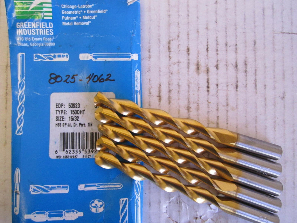 Chicago-Latrobe (53923) 15/32" 150DH-TN Jobber Length Drill Bits - Lot of 5