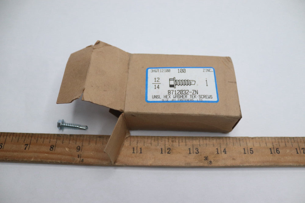 (100-Pk) Blue-Jay Fasteners Hex Washer Tek Screws Alloy Steel #12-14 x 1"