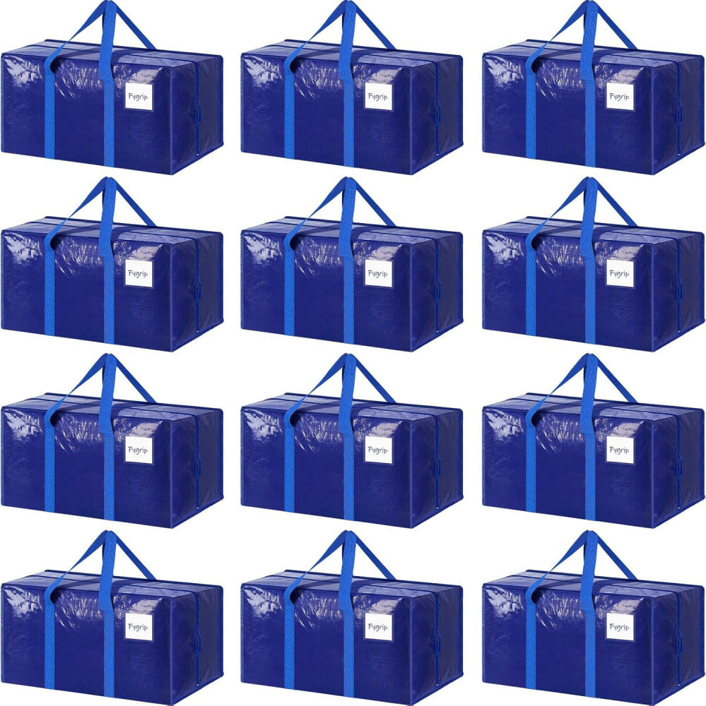 12 Pack Extra Heavy Duty Large Moving Bags with Strong Zipper & Comfortable Hand