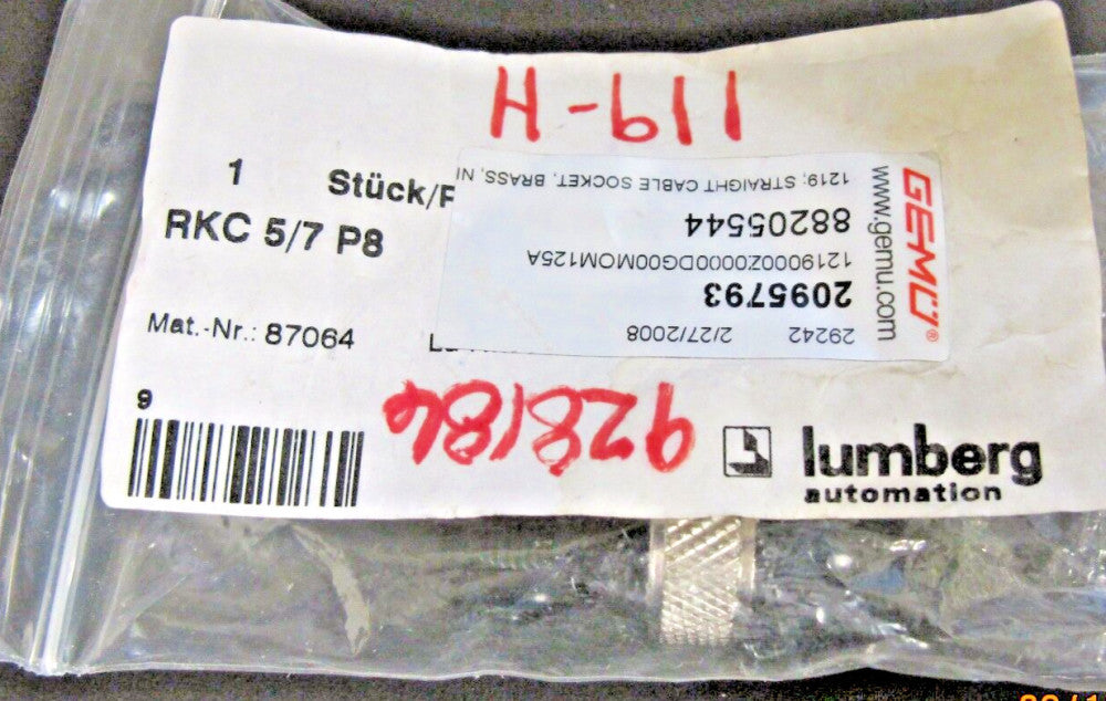 LUMBERG AUTOMATION 87064 1219 Straight Cable SocktBrass 2095793 RKC 5/7 P8 [OF14