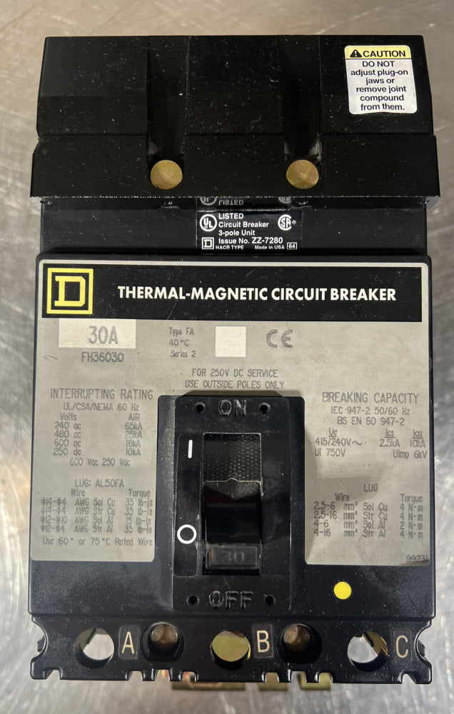 SQ-D FH36030 I-LINE 30A 600V 3-P CIRCUIT BREAKER Nos Surplus