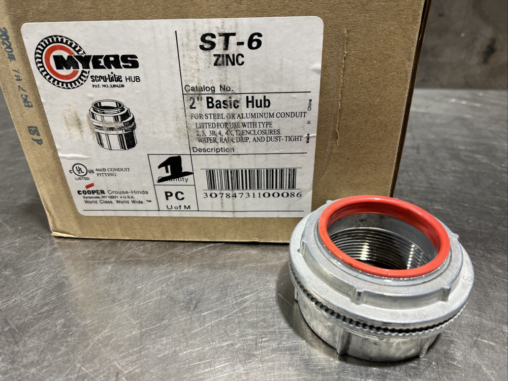 (1) Cooper Crouse Hinds Myers Scru-tite Hub Conduit Fittings ST-6 2" Zinc NOS
