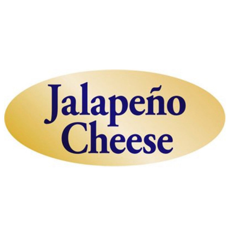 Gold Foil Labels .875" x 1.9" Oval decal sticker 500 per roll JALAPENO CHEESE