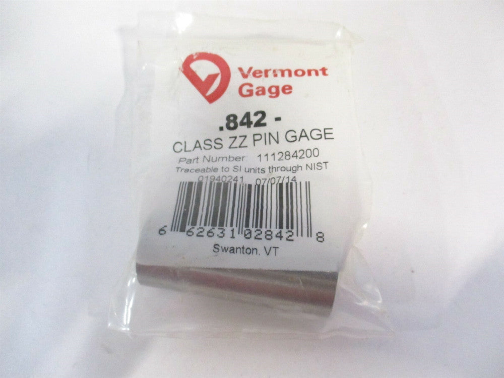 Vermont Gage (111284200) 0.842" Diam Class ZZ Minus Plug & Pin Gage