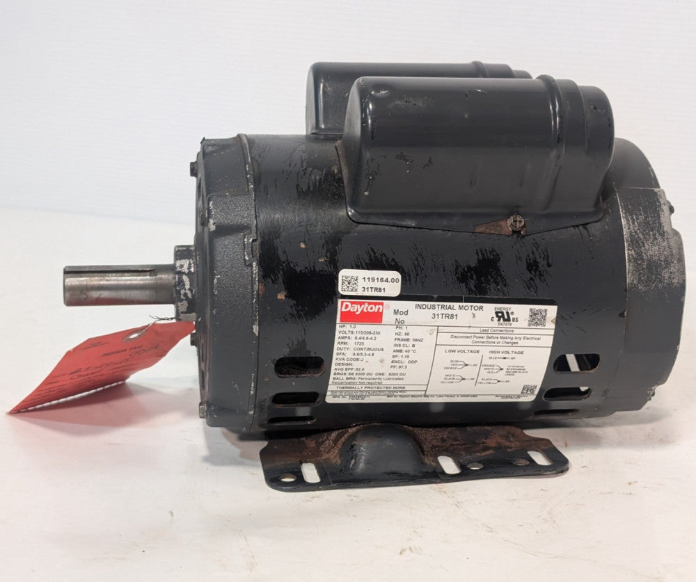 Dayton 31TR81 industrial motor, 1HP, 1PH, 1725RPM, 56HZ frame, ODP, 115/208-230V